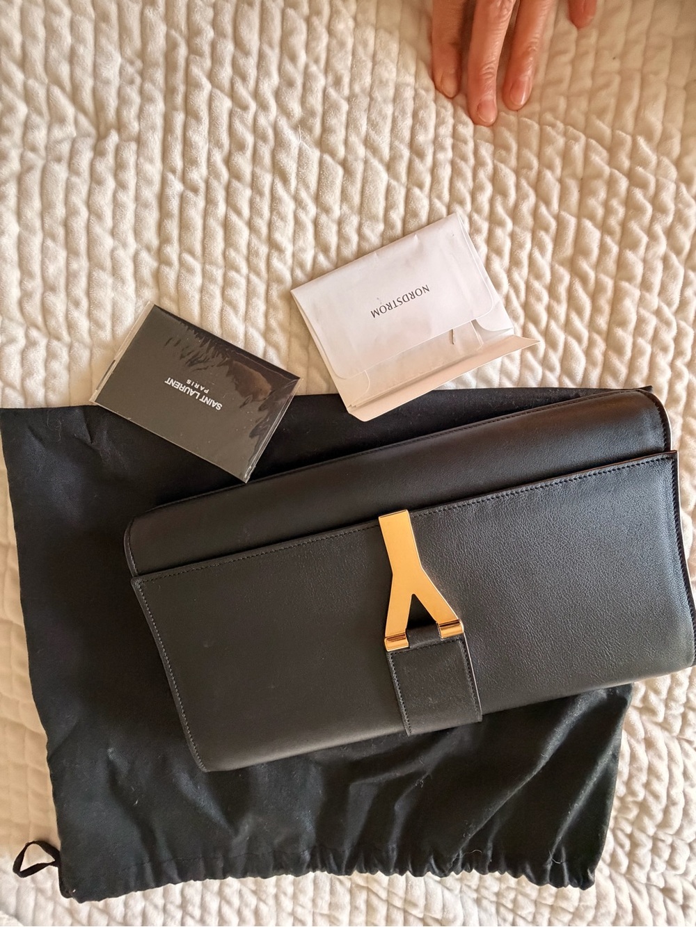 Saint Laurent Black Leather Clutch with Gold Y-Detail - Picture 2 of 5